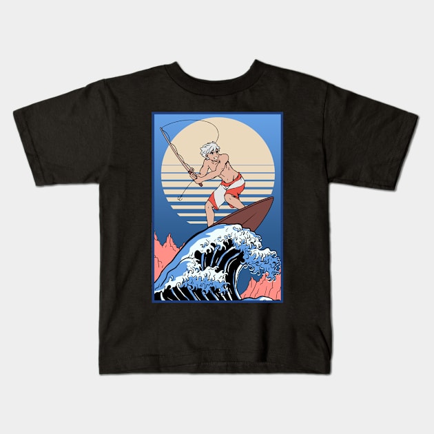 Surfer Anime Boy Fishing Kanagawa Surfing Kids T-Shirt by Alex21